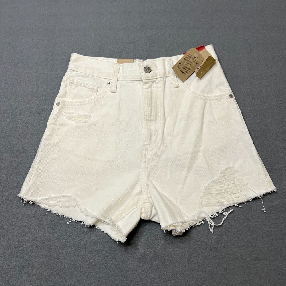 Levis Mom Shorts Womens Size 26 White Cotton Light Wash Distressed High-Waisted